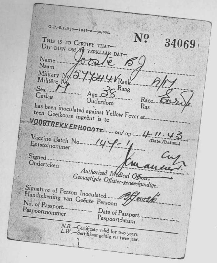 Ben Jooste 11. Inoculation Cert